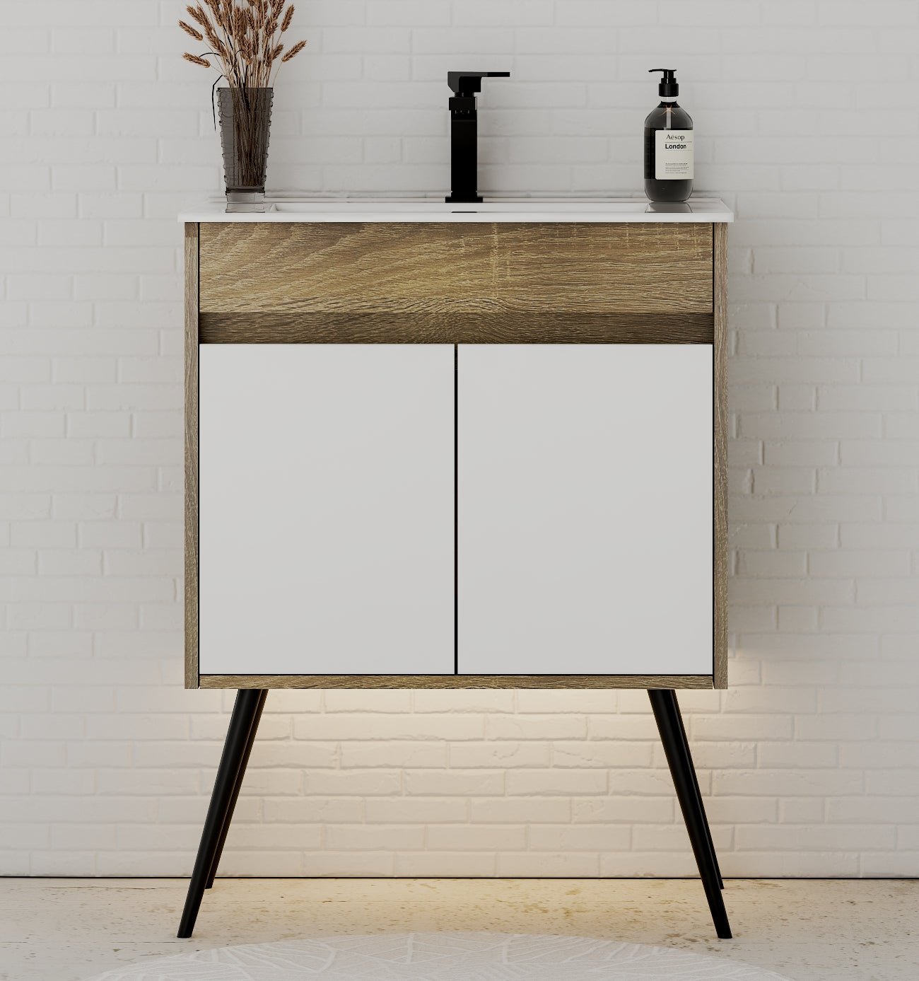 18" Narrow Depth Bathroom Vanity With Ceramic Sink - Vanity24" NeoNova Decor