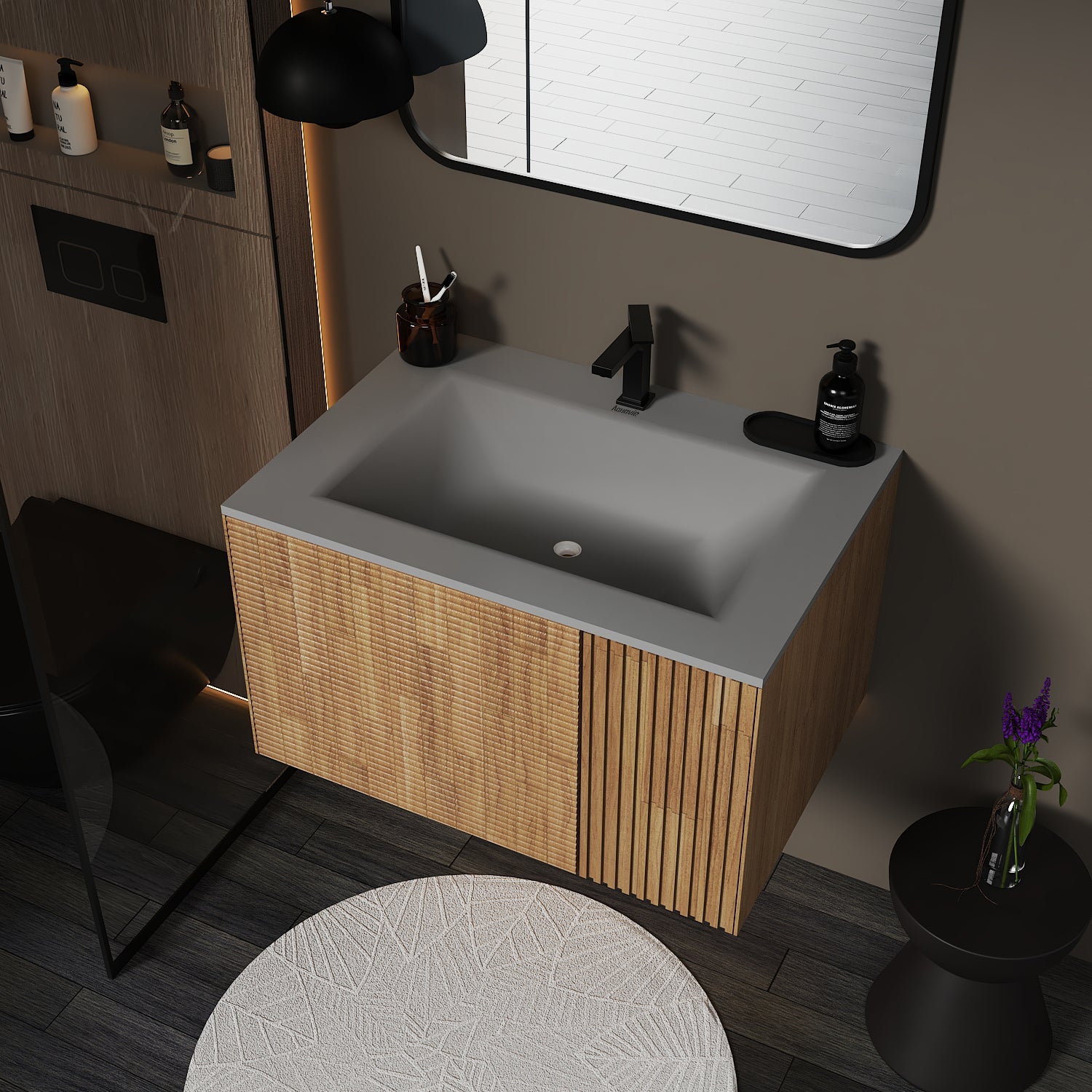 Linea Floating Vanity – Seamless Curved Stone Top, 32" / 36" / 40"