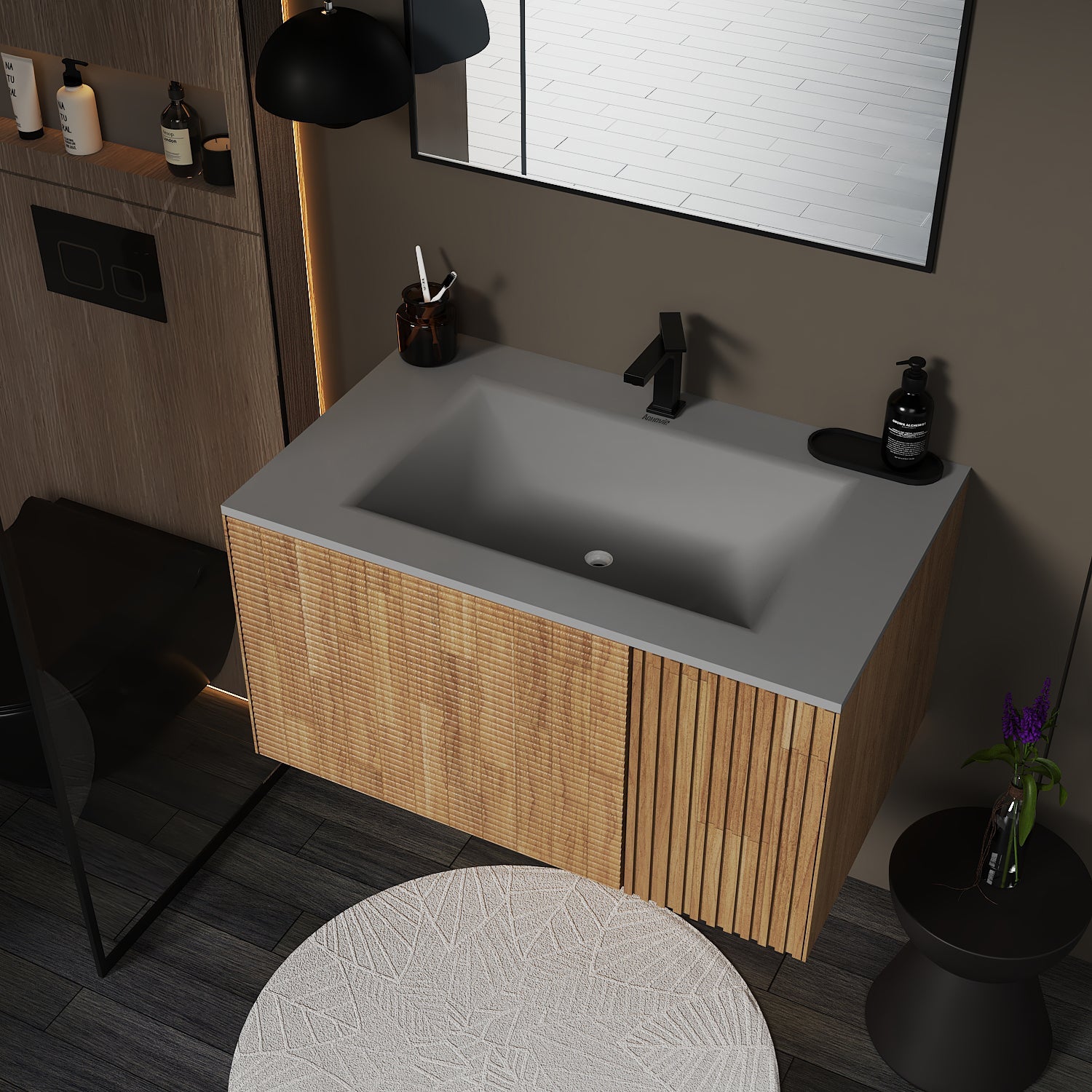 Linea Floating Vanity – Seamless Curved Stone Top, 32" / 36" / 40"