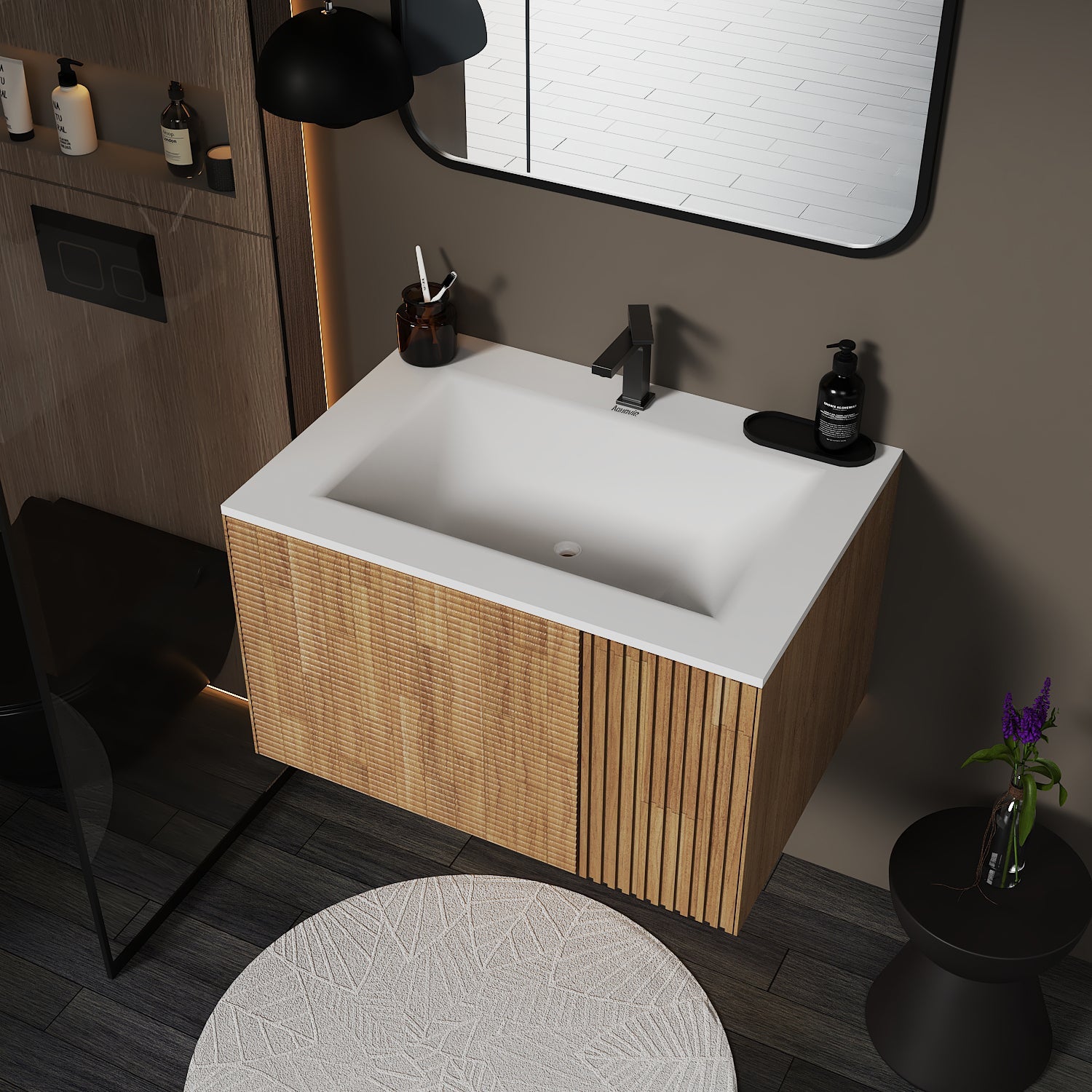Linea Floating Vanity – Seamless Curved Stone Top, 32" / 36" / 40"