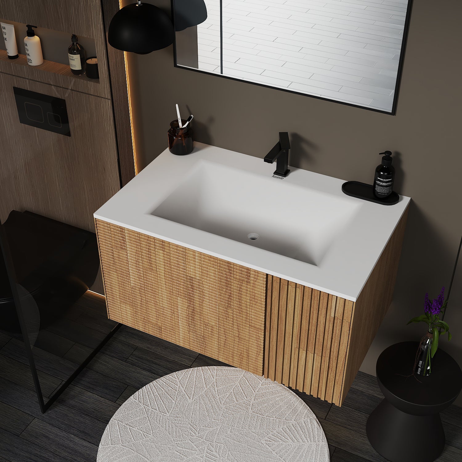 Linea Floating Vanity – Seamless Curved Stone Top, 32" / 36" / 40"