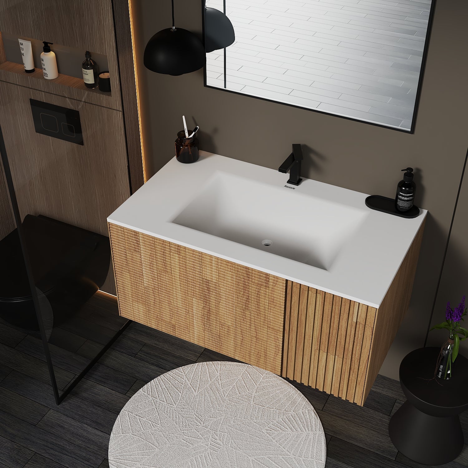 Linea Floating Vanity – Seamless Curved Stone Top, 32" / 36" / 40"