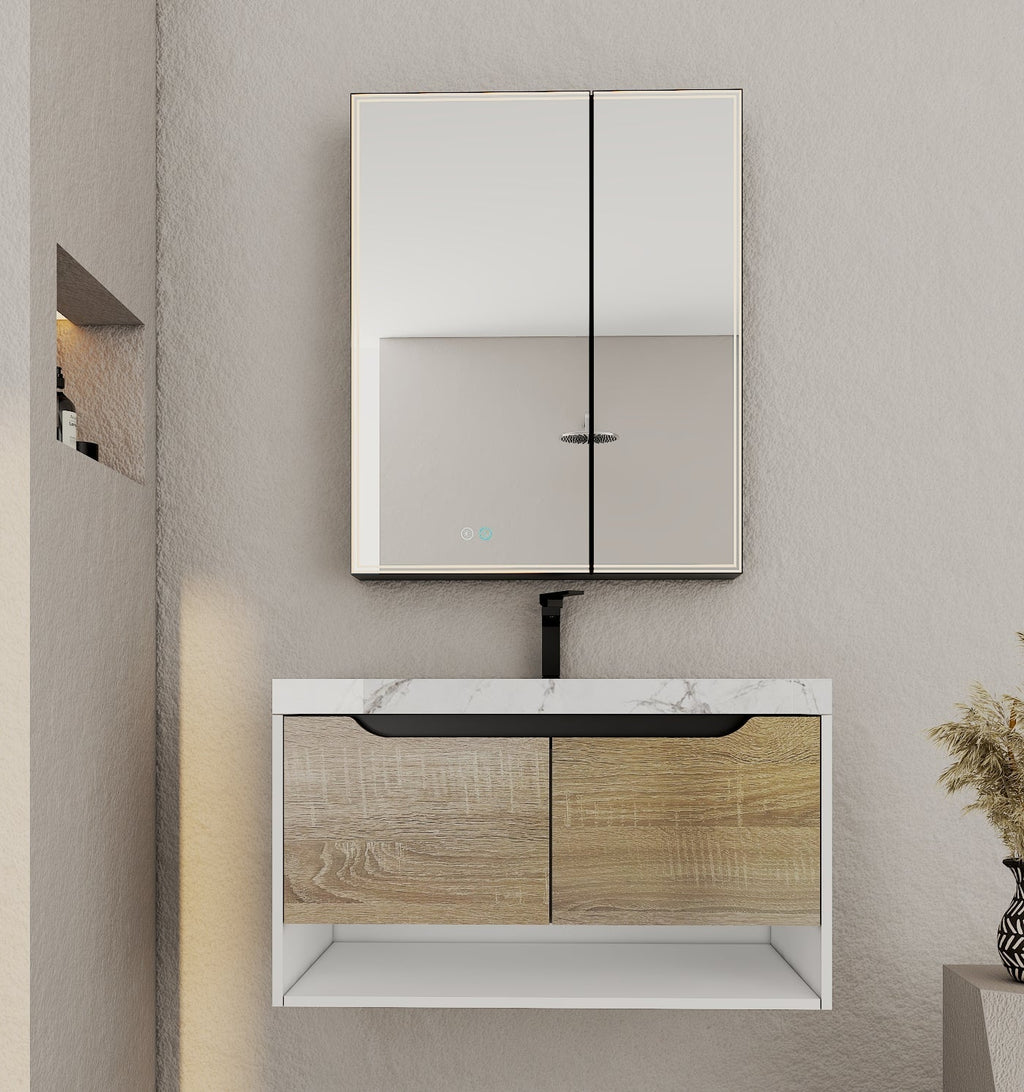 24", 32", 40" Modern Floating Vanity with Seamless Stone Top - Vanity32" NeoNova Decor