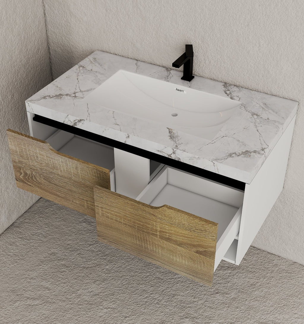 24", 32", 40" Modern Floating Vanity with Seamless Stone Top - Vanity40" NeoNova Decor