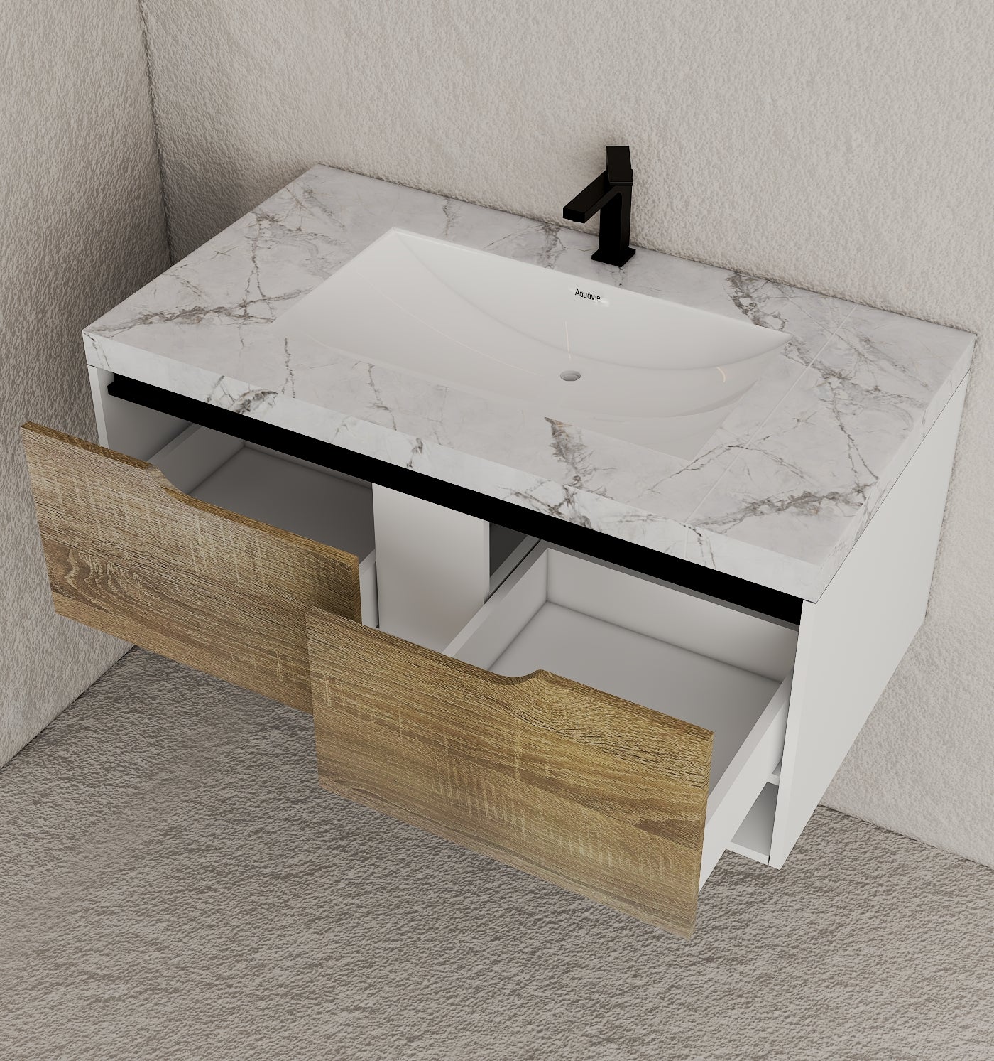 24", 32", 40" Modern Floating Vanity with Seamless Stone Top - Vanity40" NeoNova Decor