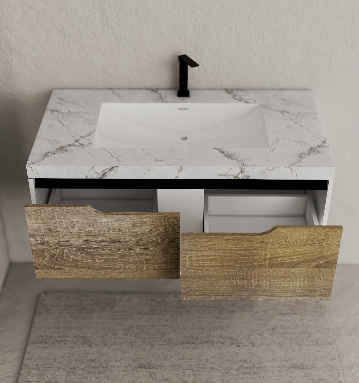 24", 32", 40" Modern Floating Vanity with Seamless Stone Top - Vanity40" NeoNova Decor