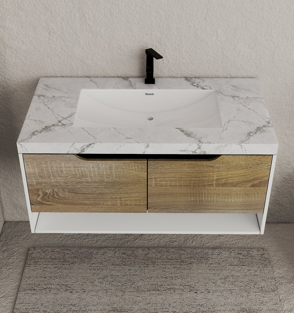 24", 32", 40" Modern Floating Vanity with Seamless Stone Top - Vanity40" NeoNova Decor