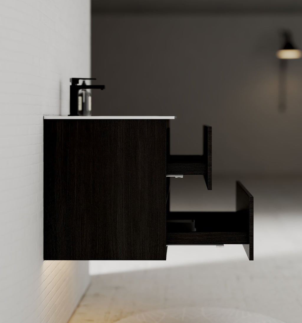 24"/30" Black Bathroom Vanity Sink Wall Mounted Cabinet Vanity - Vanity24" NeoNova Decor