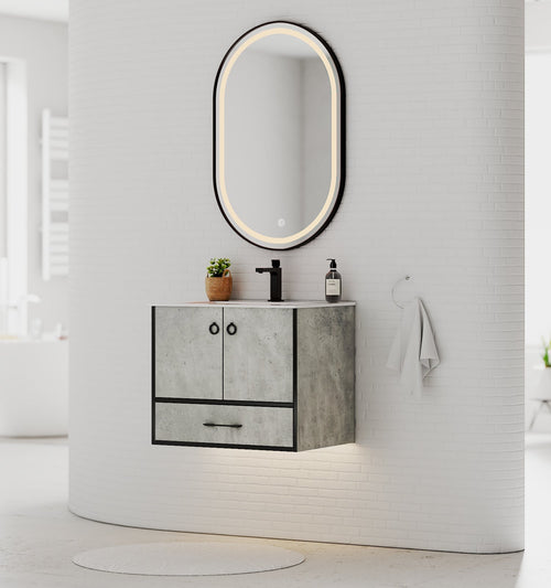 24"/30" Concrete - Style Bathroom Vanity with Ceramic Sink - toilet24" NeoNova Decor