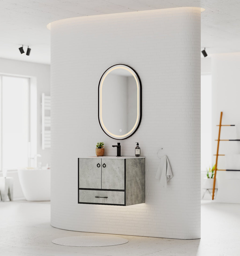 24"/30" Concrete - Style Bathroom Vanity with Ceramic Sink - toilet24" NeoNova Decor