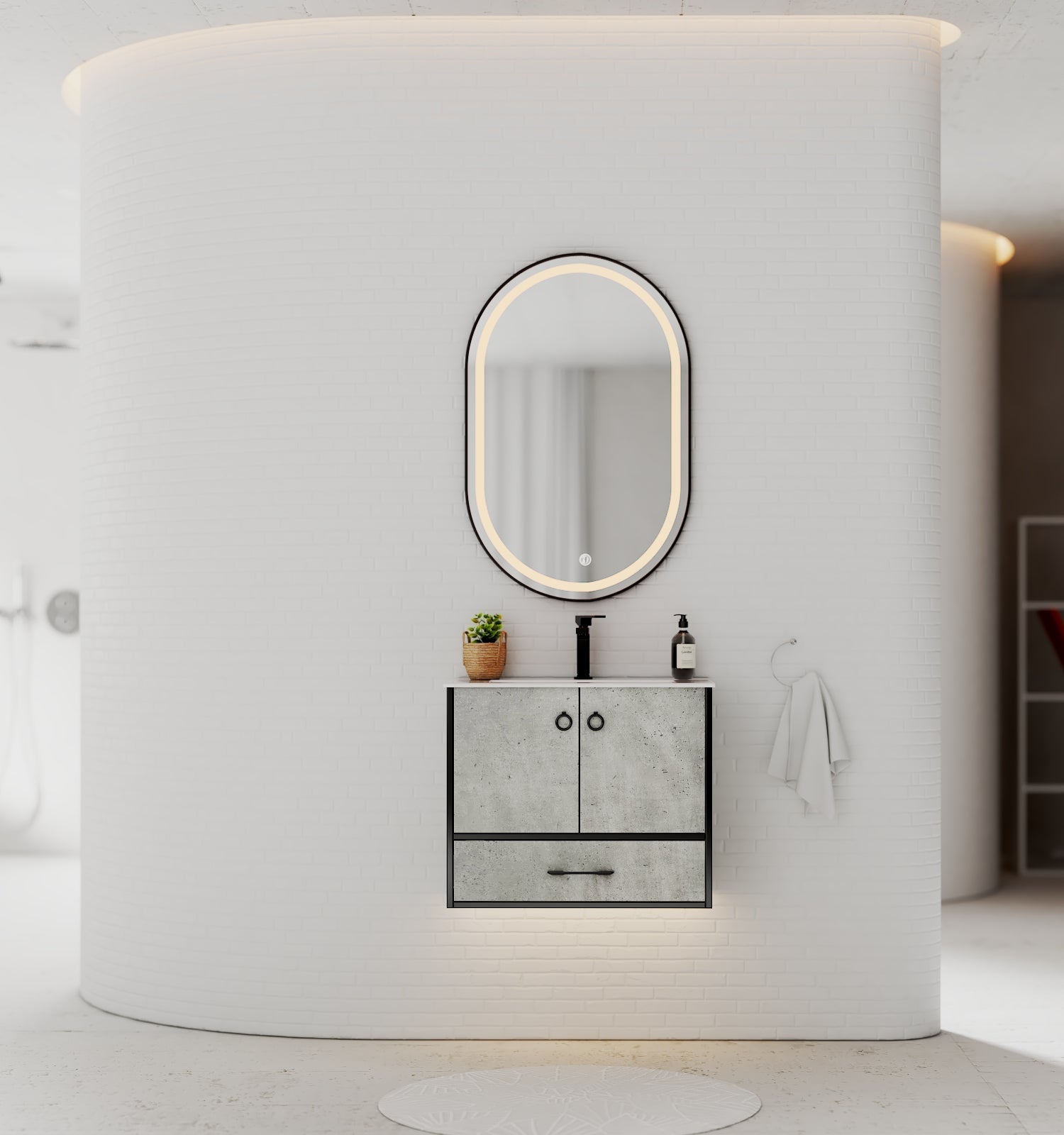 24"/30" Concrete - Style Bathroom Vanity with Ceramic Sink - toilet24" NeoNova Decor