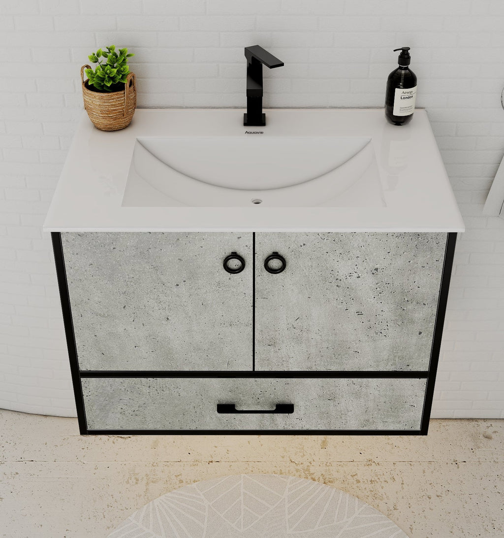 24"/30" Concrete - Style Bathroom Vanity with Ceramic Sink - toilet30" NeoNova Decor