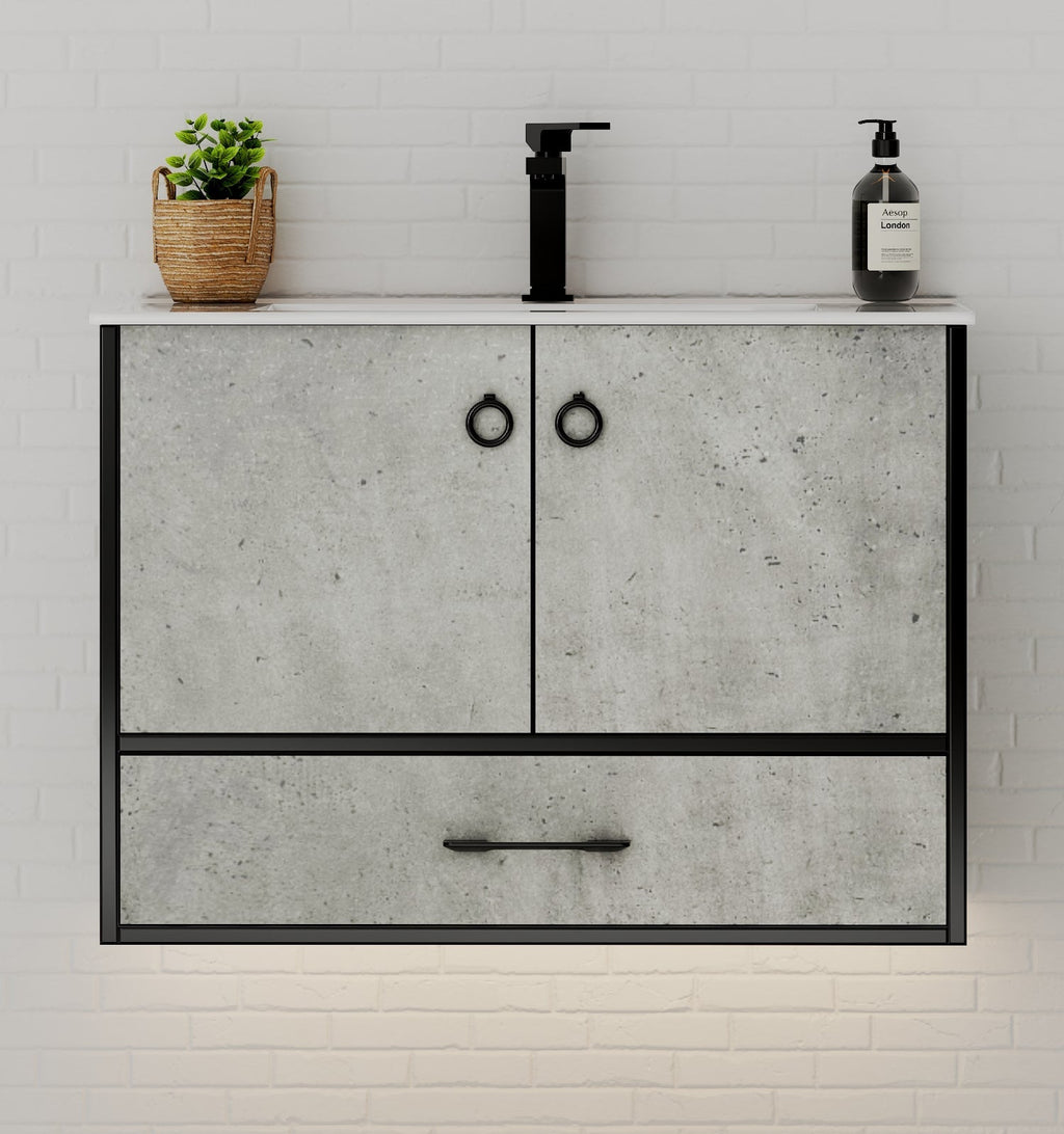24"/30" Concrete - Style Bathroom Vanity with Ceramic Sink - toilet30" NeoNova Decor