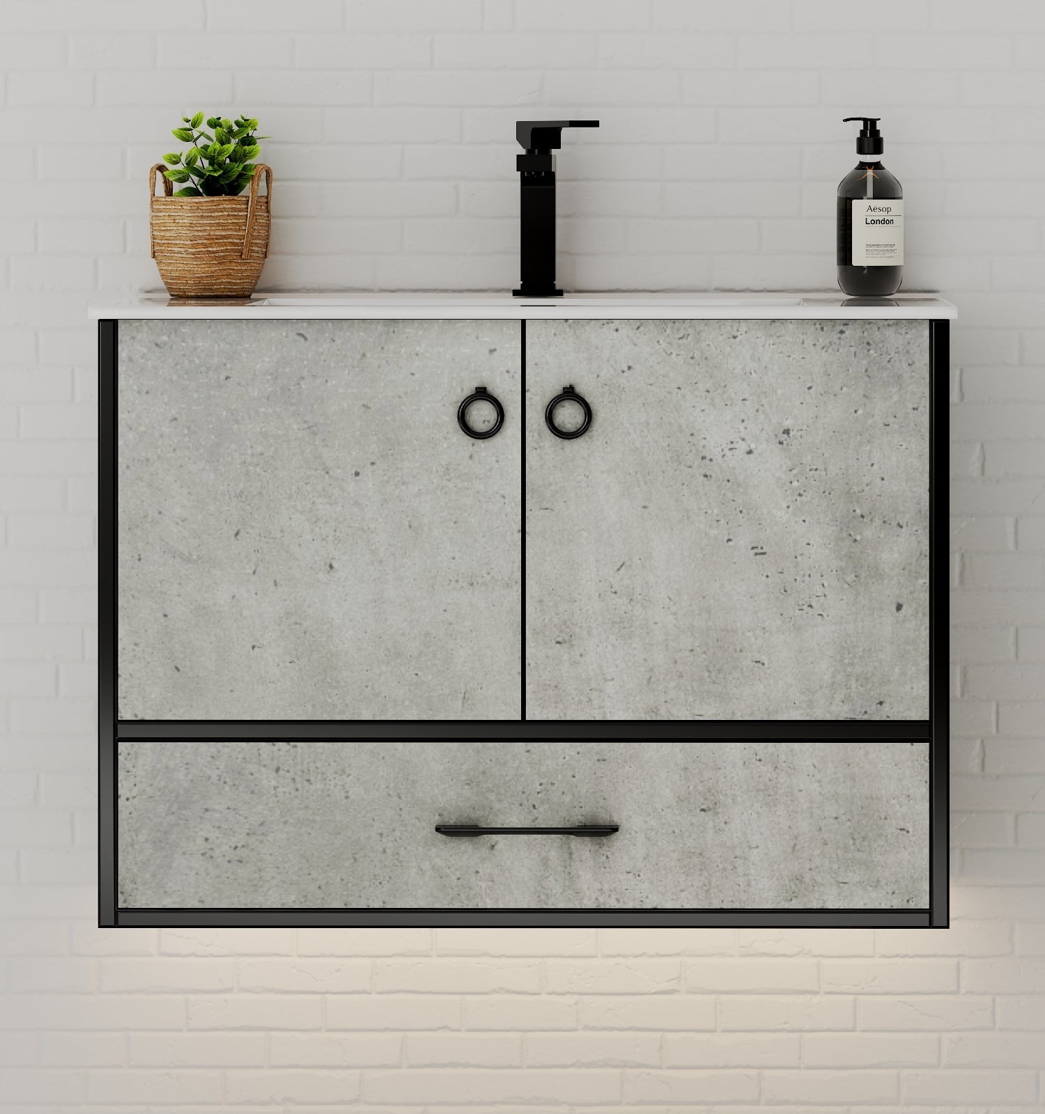 24"/30" Concrete - Style Bathroom Vanity with Ceramic Sink - toilet30" NeoNova Decor