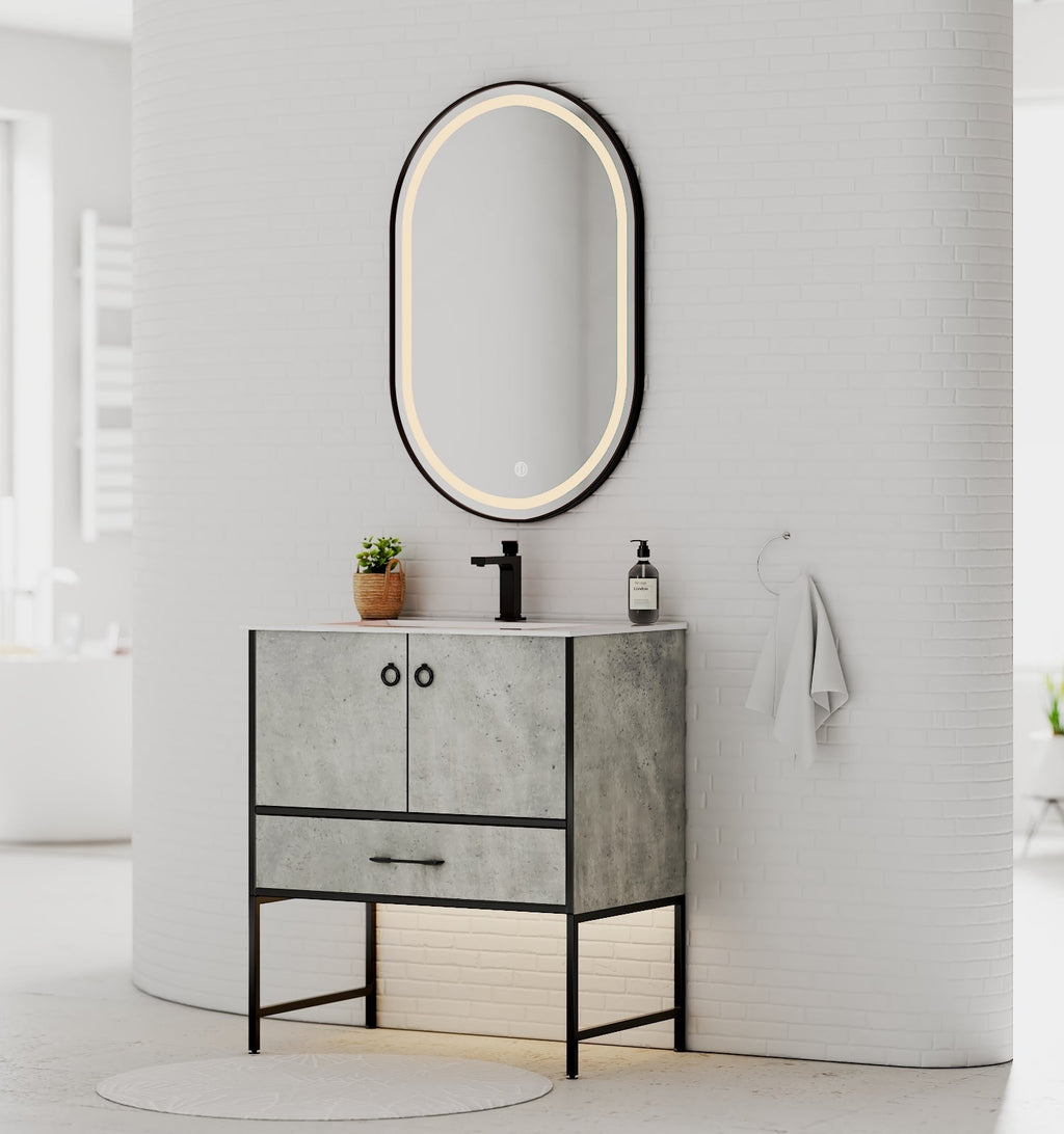 24"/30" Concrete - Style Bathroom Vanity with Ceramic Sink - toilet30" NeoNova Decor