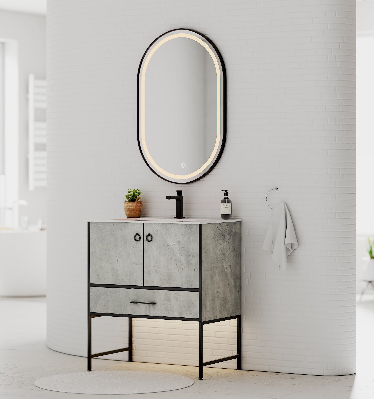 24"/30" Concrete - Style Bathroom Vanity with Ceramic Sink - toilet30" NeoNova Decor