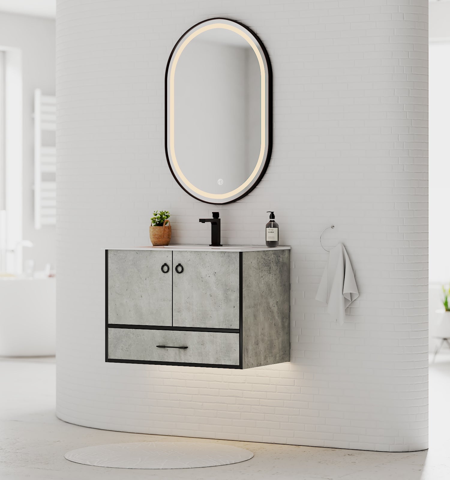 24"/30" Concrete - Style Bathroom Vanity with Ceramic Sink - toilet30" NeoNova Decor