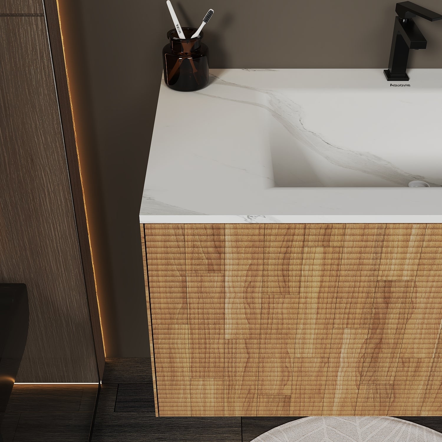 Linea Floating Vanity – Seamless Curved Stone Top, 32" / 36" / 40"