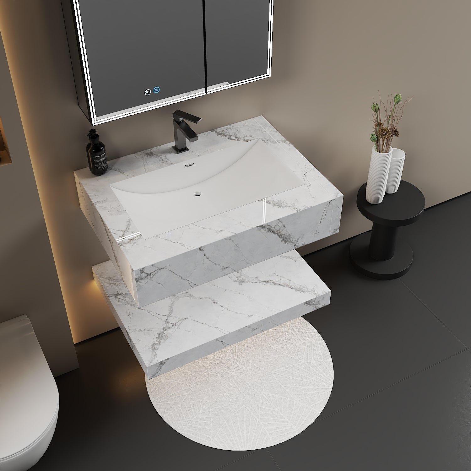 30", 40", 48" Hotel Style Ice Grey Floating Vanity – Marble - Look Stone - Vanity30 Inch NeoNova Decor