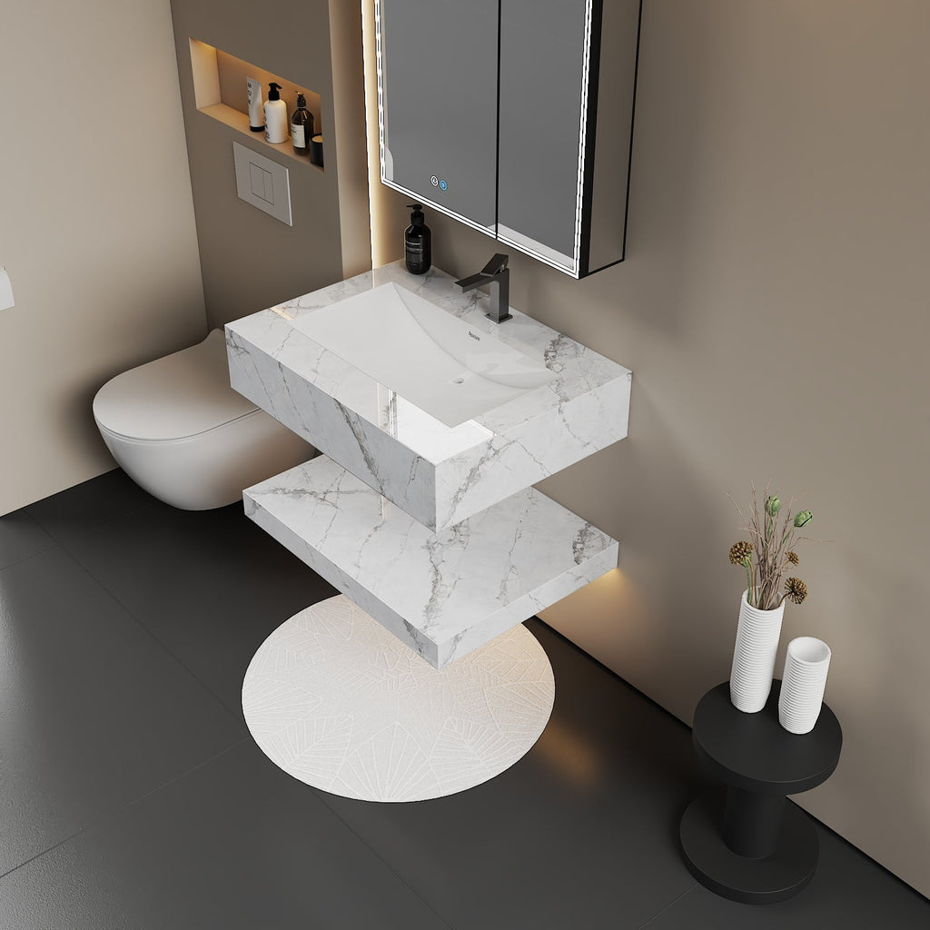 30", 40", 48" Hotel Style Ice Grey Floating Vanity – Marble - Look Stone - Vanity48 Inch NeoNova Decor