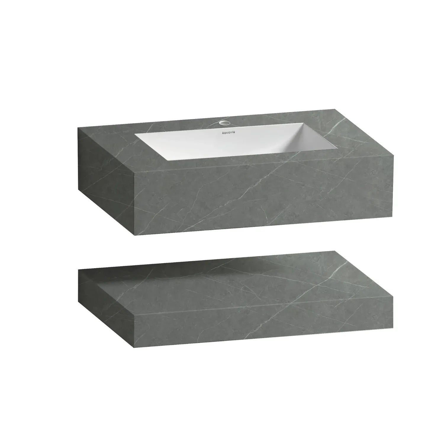 Armani Grey Floating Vanity Without Drawers – Seamless Marble-Look Stone, 40"/48"-A3