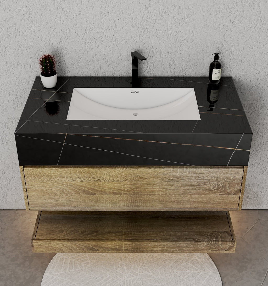 32", 36", 40" Sintered Stone Top with Hotel - Style Floating Bathroom Vanity - VanityBlack Marquina Gold Veins NeoNova Decor