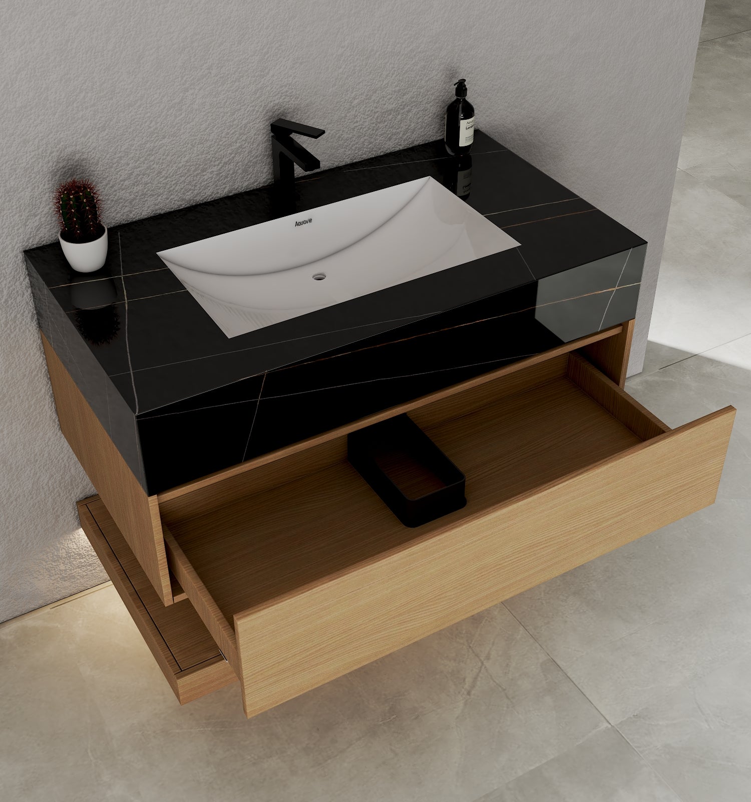 32", 36", 40" Sintered Stone Top with Hotel - Style Floating Bathroom Vanity - VanityBlack Marquina Gold Veins NeoNova Decor