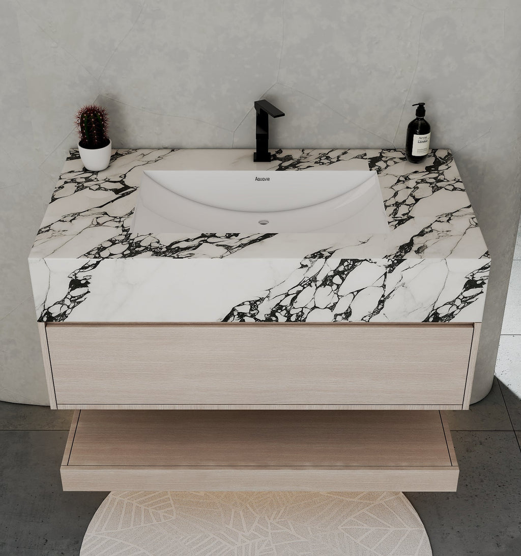 32", 36", 40" Sintered Stone Top with Hotel - Style Floating Bathroom Vanity - Vanitycalacatta black NeoNova Decor