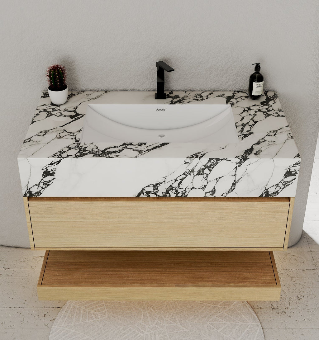 32", 36", 40" Sintered Stone Top with Hotel - Style Floating Bathroom Vanity - Vanitycalacatta black NeoNova Decor