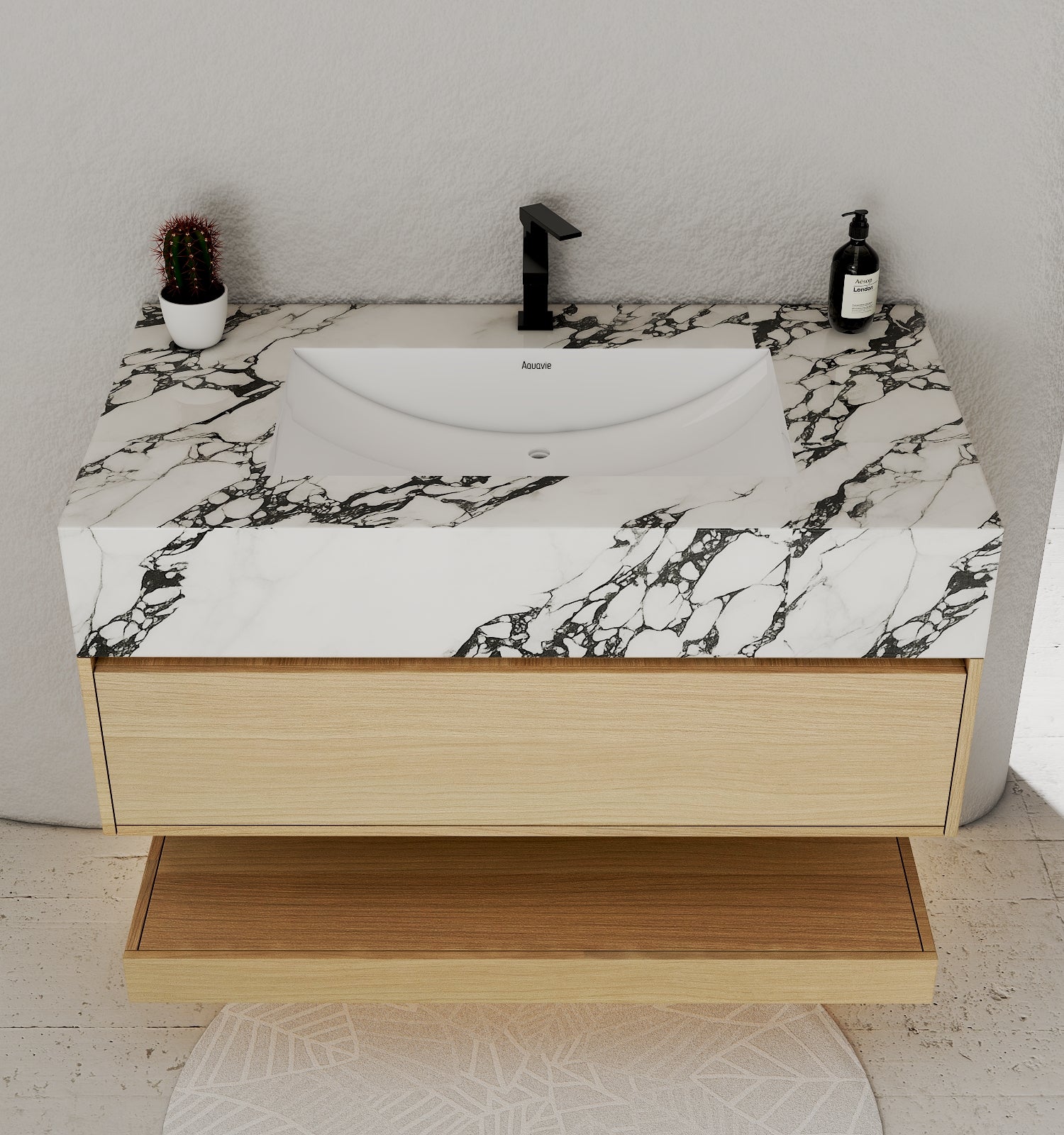 32", 36", 40" Sintered Stone Top with Hotel - Style Floating Bathroom Vanity - Vanitycalacatta black NeoNova Decor