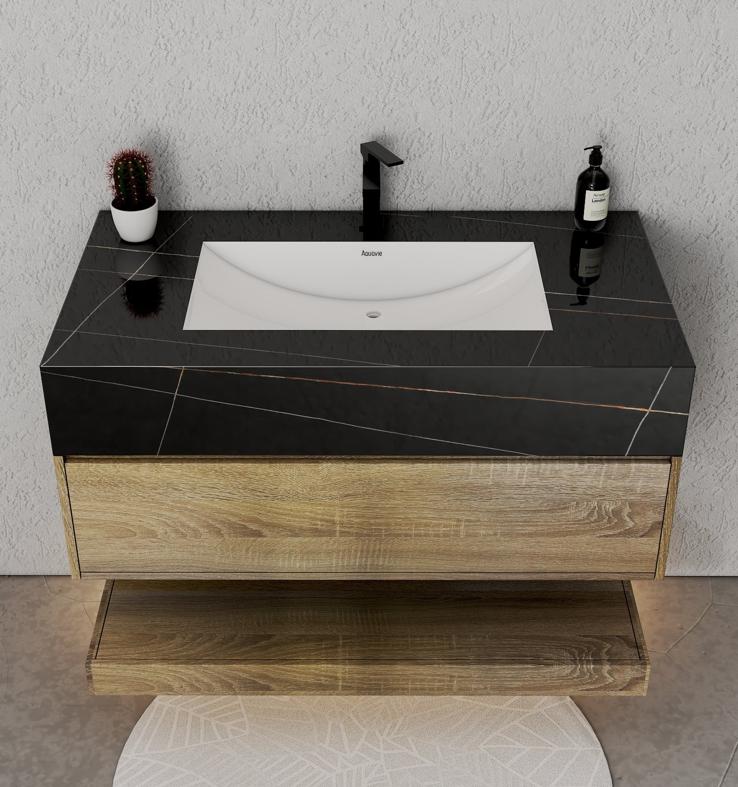 32", 36", 40" Sintered Stone Top with Hotel - Style Floating Bathroom Vanity - Vanitycalacatta black NeoNova Decor