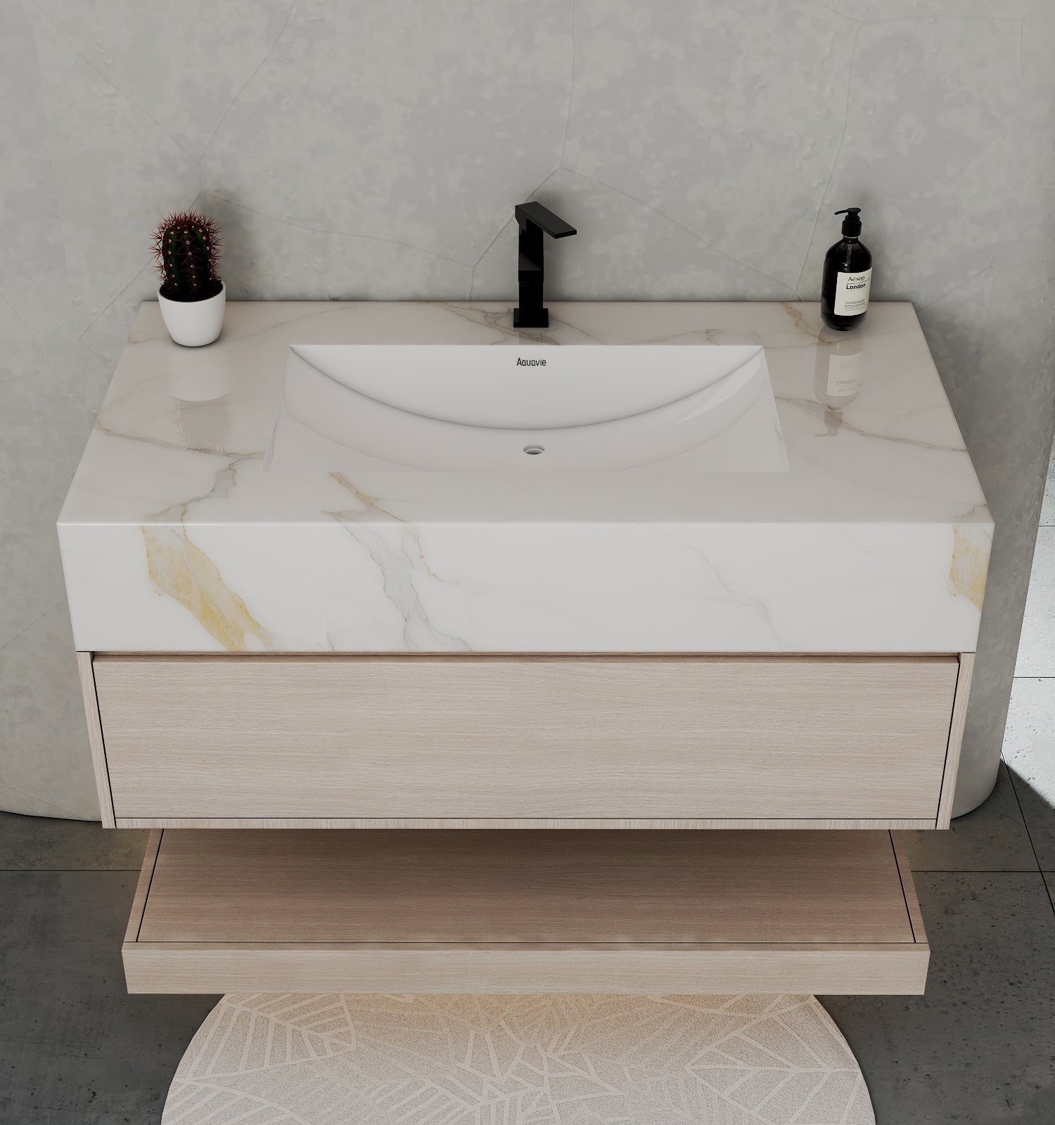 32", 36", 40" Sintered Stone Top with Hotel - Style Floating Bathroom Vanity - VanityCalacatta Gold NeoNova Decor