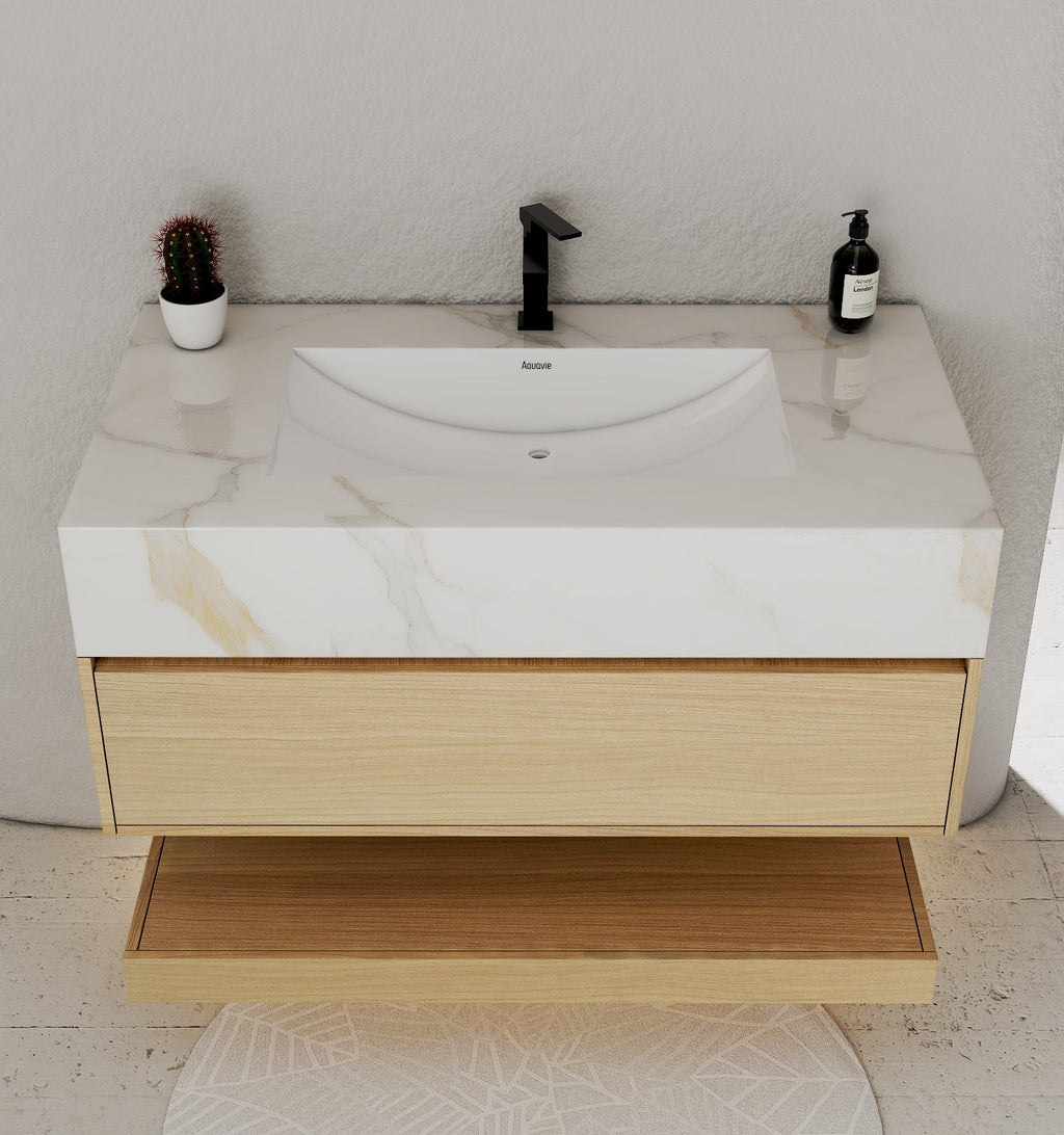 32", 36", 40" Sintered Stone Top with Hotel - Style Floating Bathroom Vanity - VanityCalacatta Gold NeoNova Decor