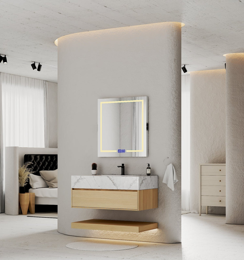 32", 36", 40" Sintered Stone Top with Hotel - Style Floating Bathroom Vanity - VanityIce Grey NeoNova Decor