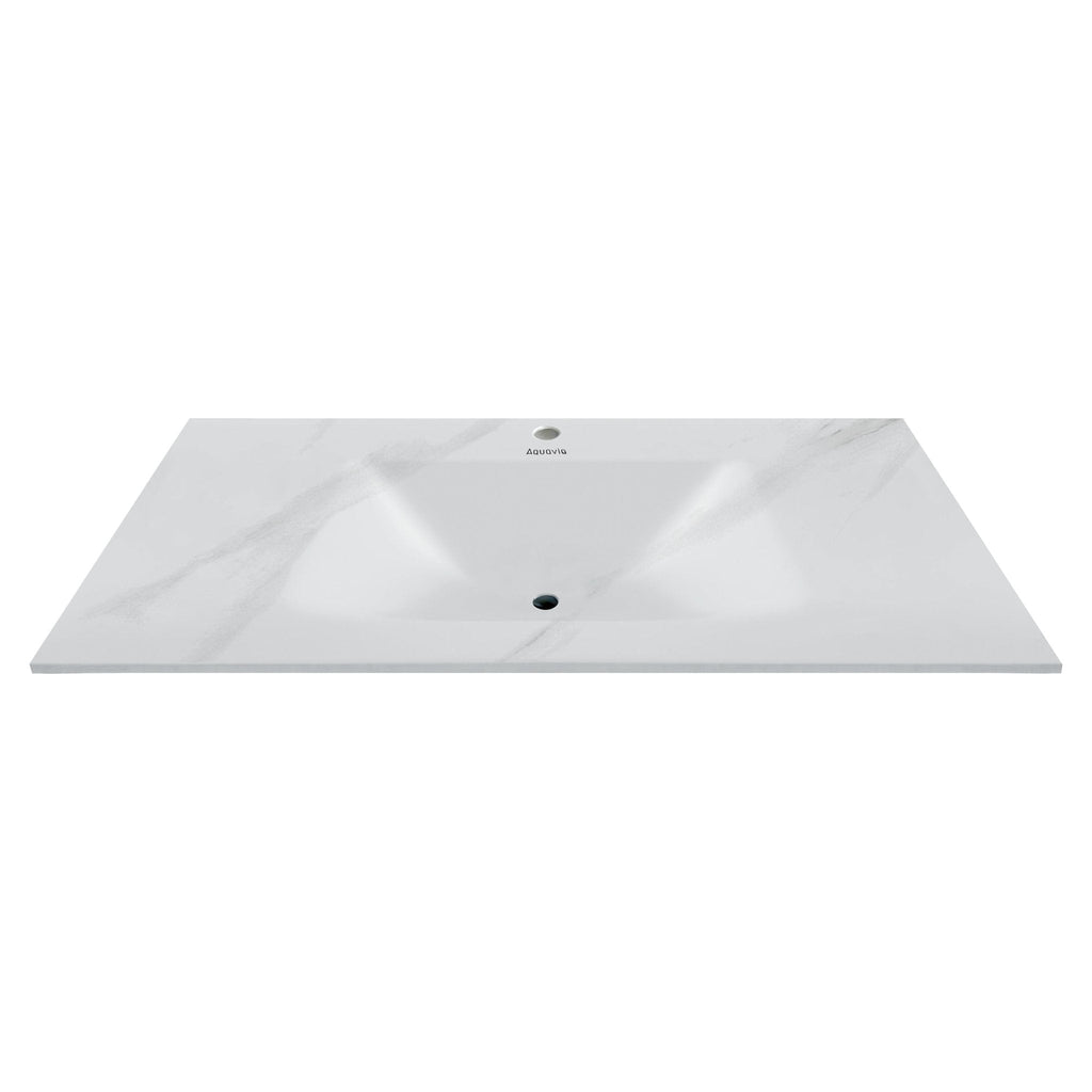 32", 36", 40" Thermoformed Sintered Stone Vanity Top with Integrated Basin – White Carrara - VanityWhite Carrara NeoNova Decor