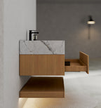 32" & 40" Sintered Stone Top with Hotel - Style Floating Bathroom Vanity - VanityBlack Marquina Gold Veins NeoNova Decor