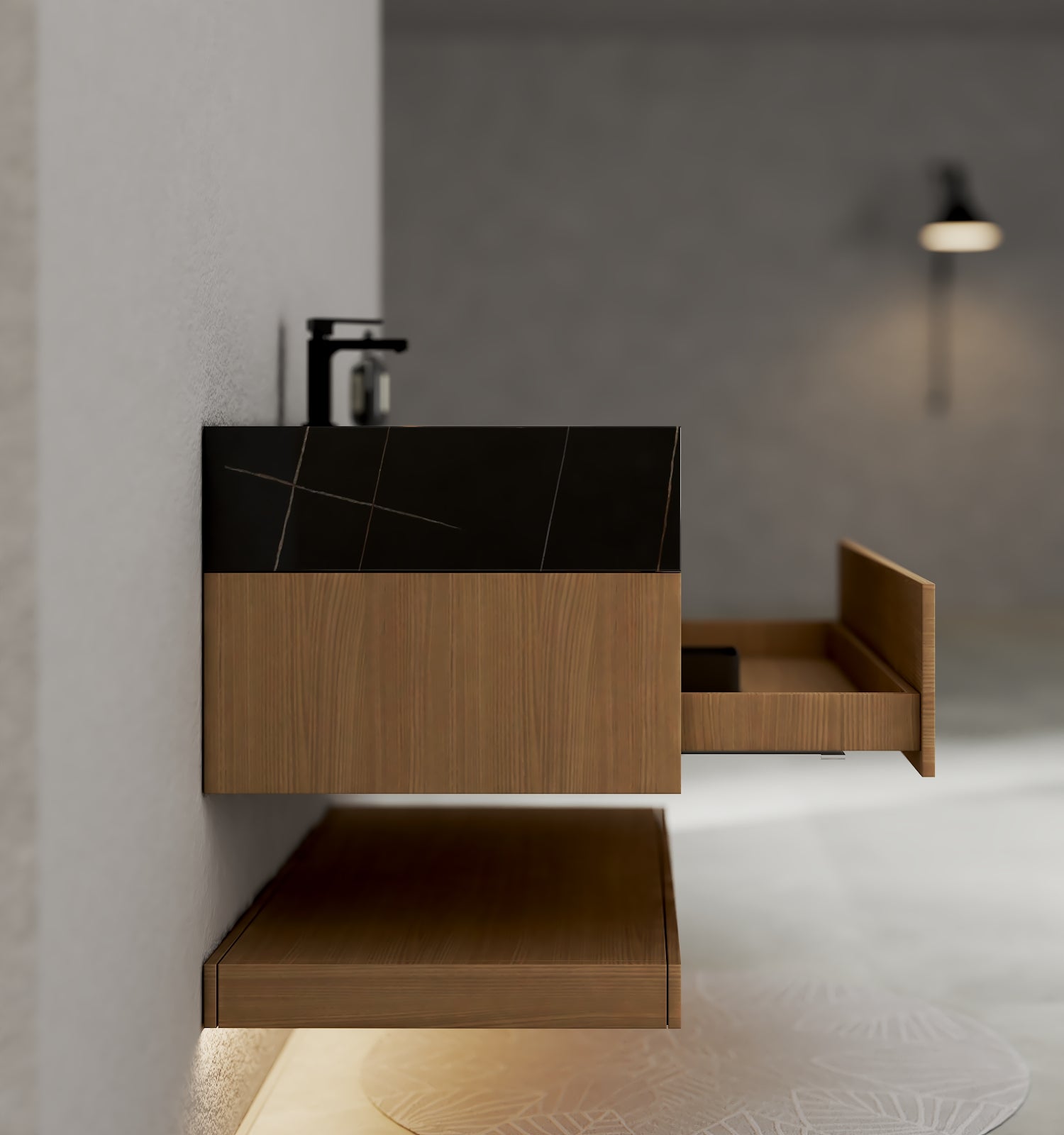 32" & 40" Sintered Stone Top with Hotel - Style Floating Bathroom Vanity - VanityBlack Marquina Gold Veins NeoNova Decor