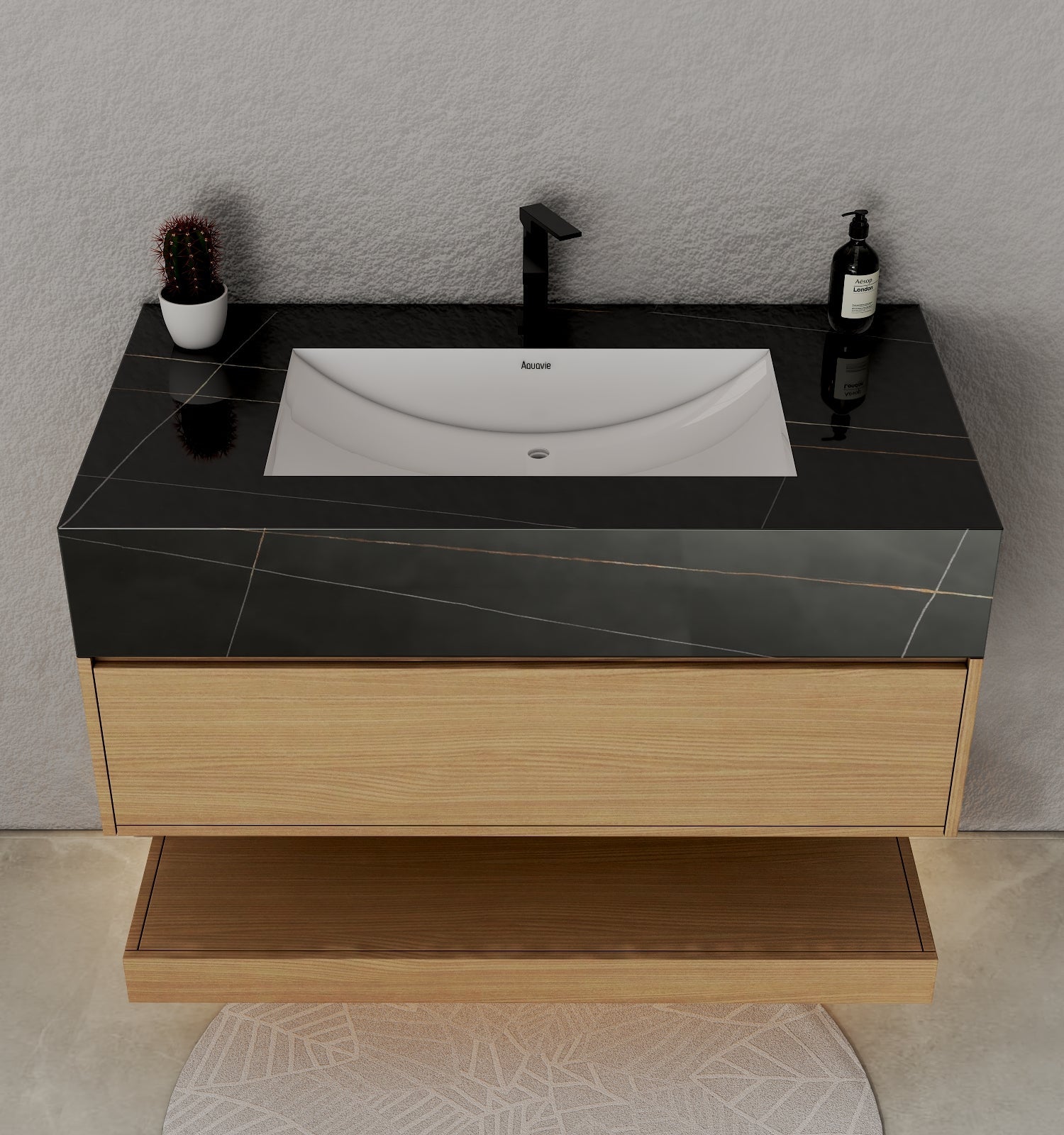 32" & 40" Sintered Stone Top with Hotel - Style Floating Bathroom Vanity - VanityBlack Marquina Gold Veins NeoNova Decor