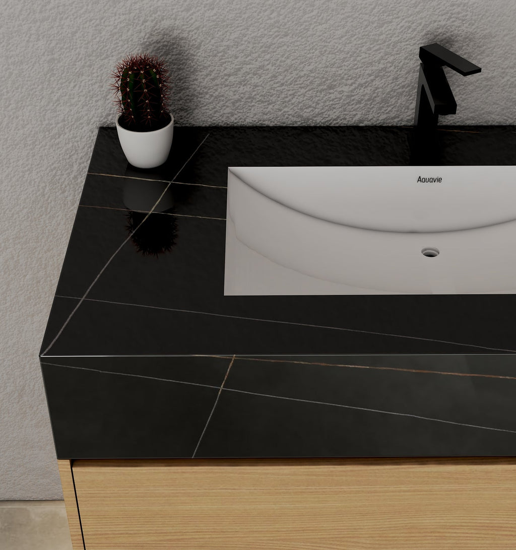 32" & 40" Sintered Stone Top with Hotel - Style Floating Bathroom Vanity - VanityBlack Marquina Gold Veins NeoNova Decor