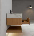 32" & 40" Sintered Stone Top with Hotel - Style Floating Bathroom Vanity - VanityBlack Marquina Gold Veins NeoNova Decor