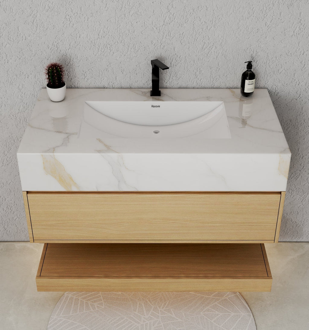 32" & 40" Sintered Stone Top with Hotel - Style Floating Bathroom Vanity - VanityBlack Marquina Gold Veins NeoNova Decor