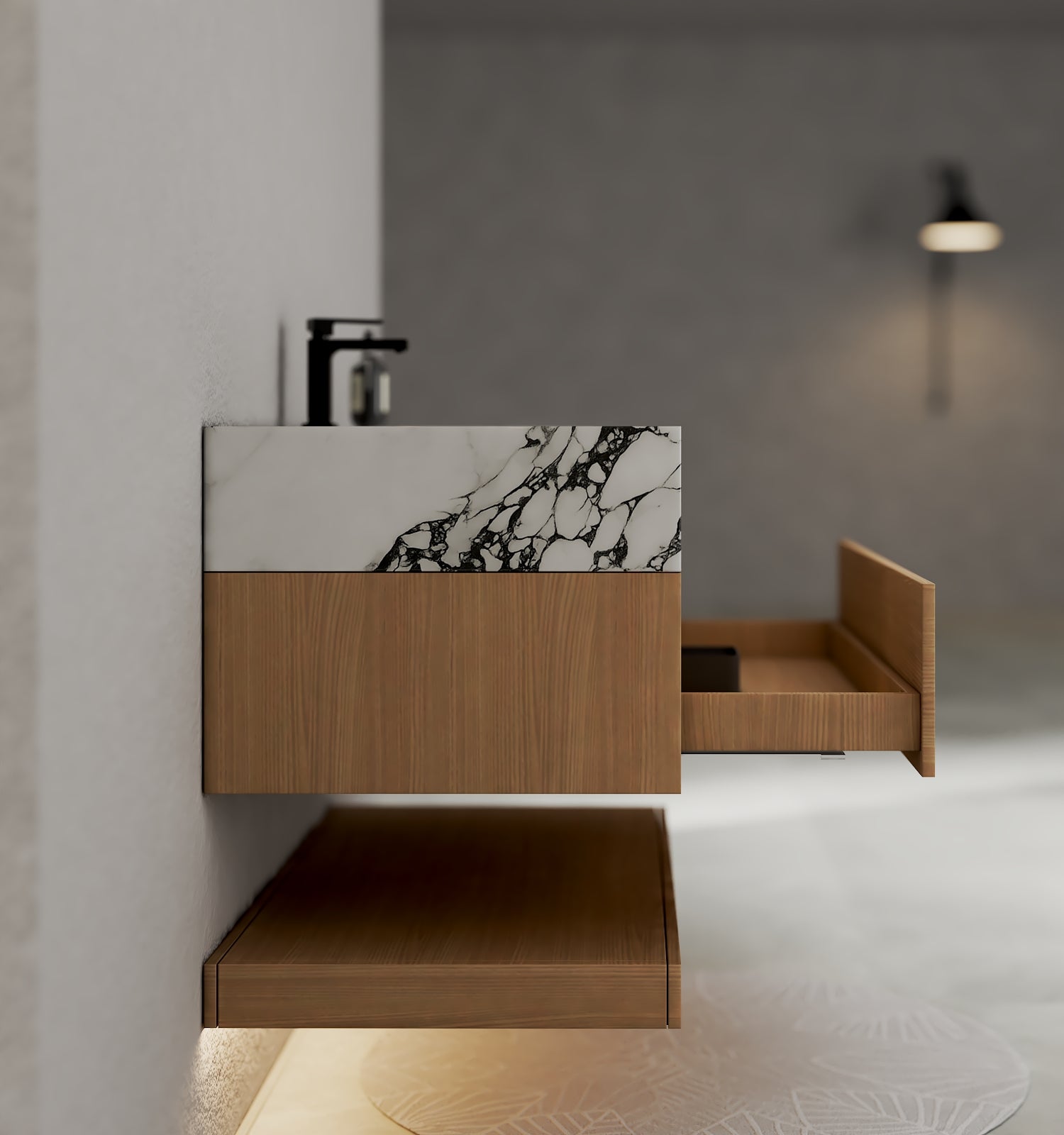 32" & 40" Sintered Stone Top with Hotel - Style Floating Bathroom Vanity - VanityBlack Marquina Gold Veins NeoNova Decor