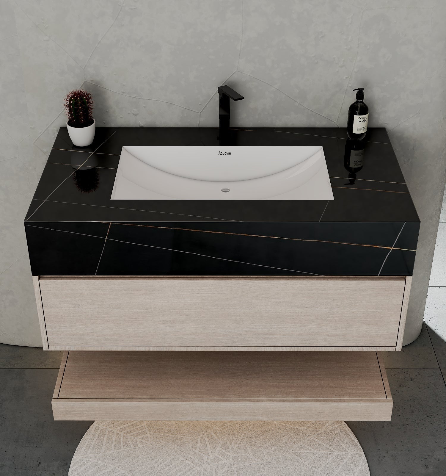 32" & 40" Sintered Stone Top with Hotel - Style Floating Bathroom Vanity - VanityBlack Marquina Gold Veins NeoNova Decor