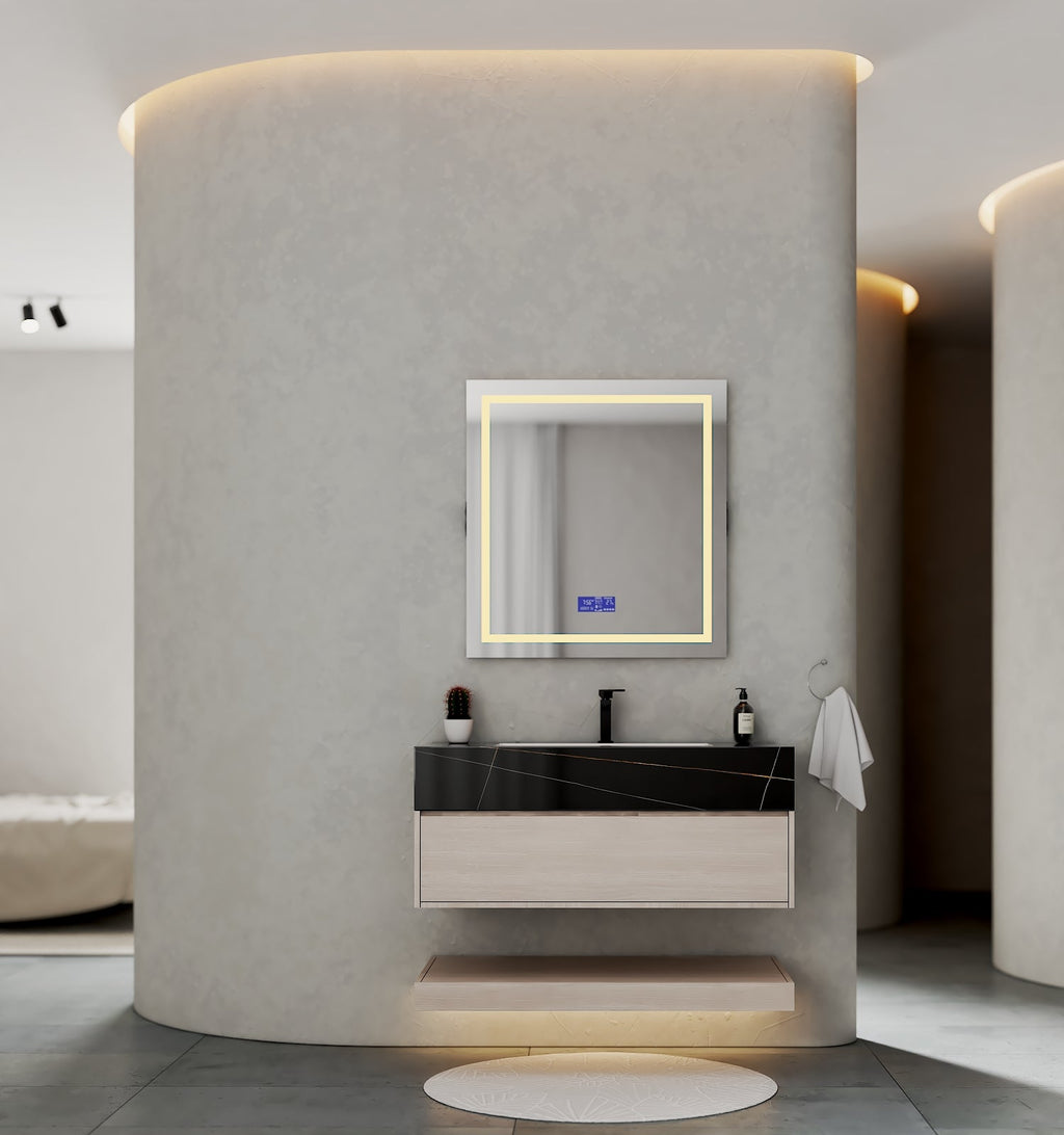 32" & 40" Sintered Stone Top with Hotel - Style Floating Bathroom Vanity - VanityBlack Marquina Gold Veins NeoNova Decor