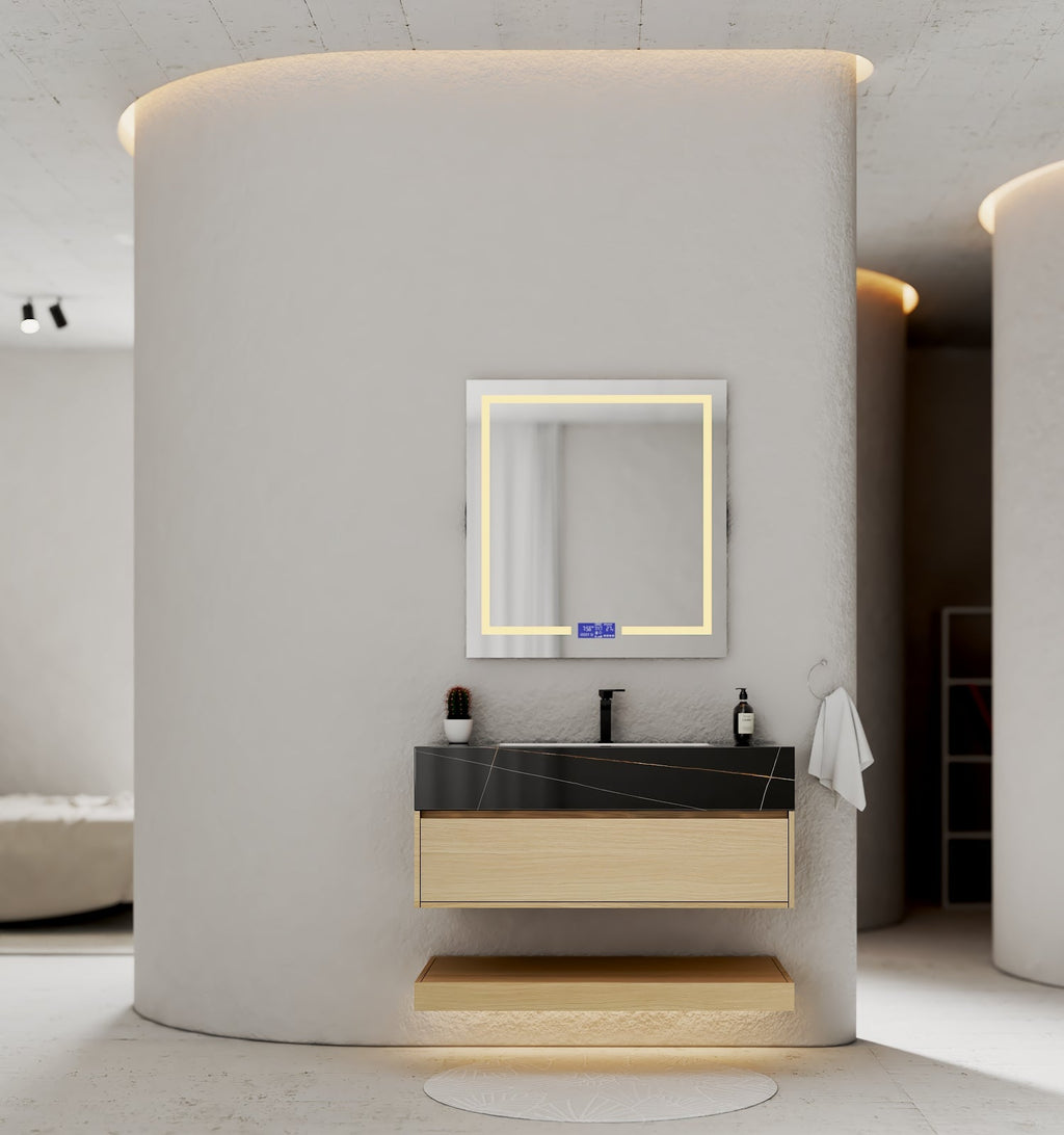 32" & 40" Sintered Stone Top with Hotel - Style Floating Bathroom Vanity - VanityBlack Marquina Gold Veins NeoNova Decor