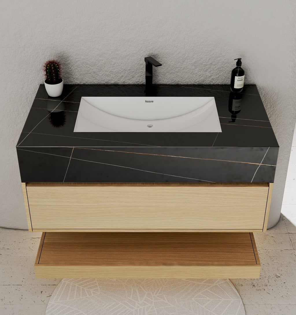 32" & 40" Sintered Stone Top with Hotel - Style Floating Bathroom Vanity - VanityBlack Marquina Gold Veins NeoNova Decor