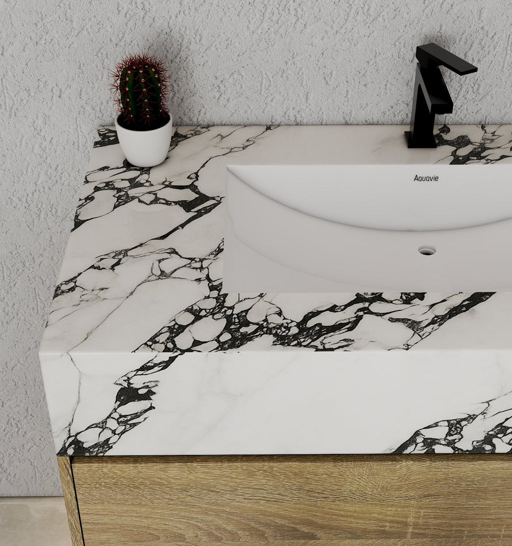 32" & 40" Sintered Stone Top with Hotel - Style Floating Bathroom Vanity - VanityBlack Marquina Gold Veins NeoNova Decor
