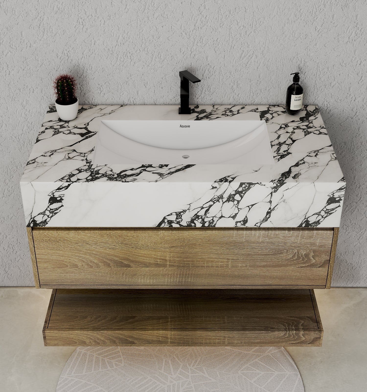 32" & 40" Sintered Stone Top with Hotel - Style Floating Bathroom Vanity - VanityBlack Marquina Gold Veins NeoNova Decor