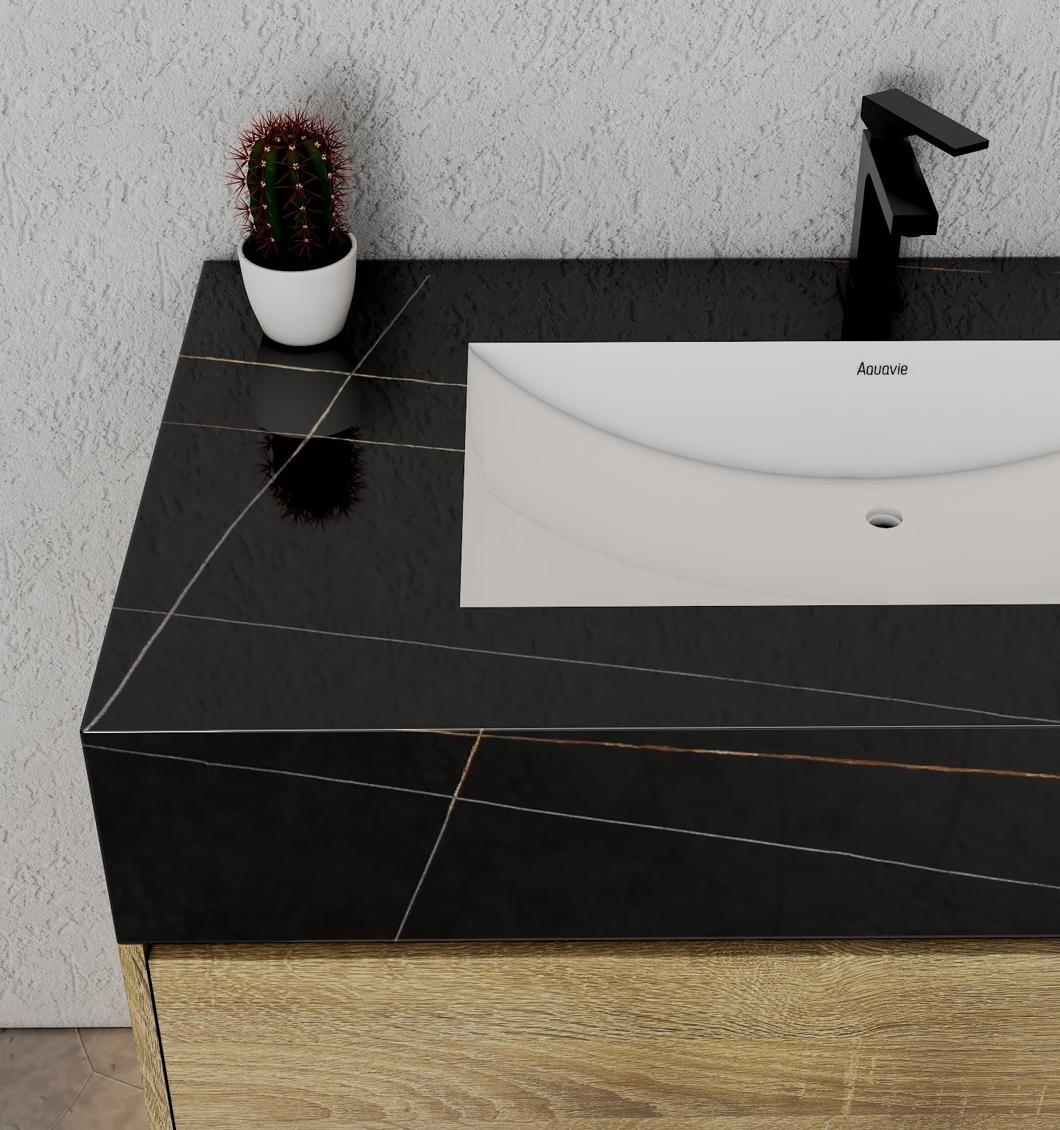 32" & 40" Sintered Stone Top with Hotel - Style Floating Bathroom Vanity - VanityBlack Marquina Gold Veins NeoNova Decor