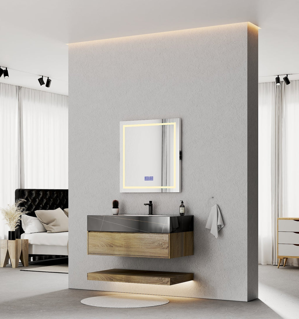 32" & 40" Sintered Stone Top with Hotel - Style Floating Bathroom Vanity - VanityBlack Marquina Gold Veins NeoNova Decor